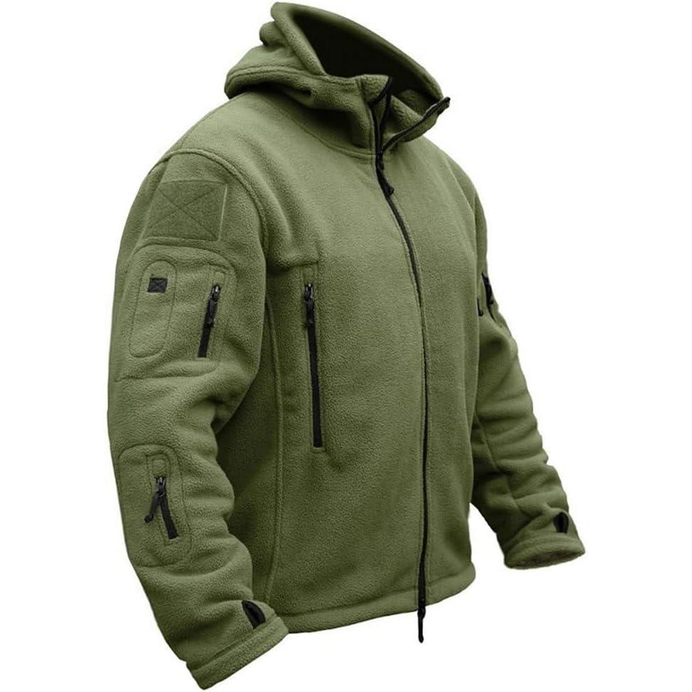imageCARWORNIC Mens Military Tactical Fleece Jacket Warm MultiPockets Outdoor Hooded CoatArmy Green
