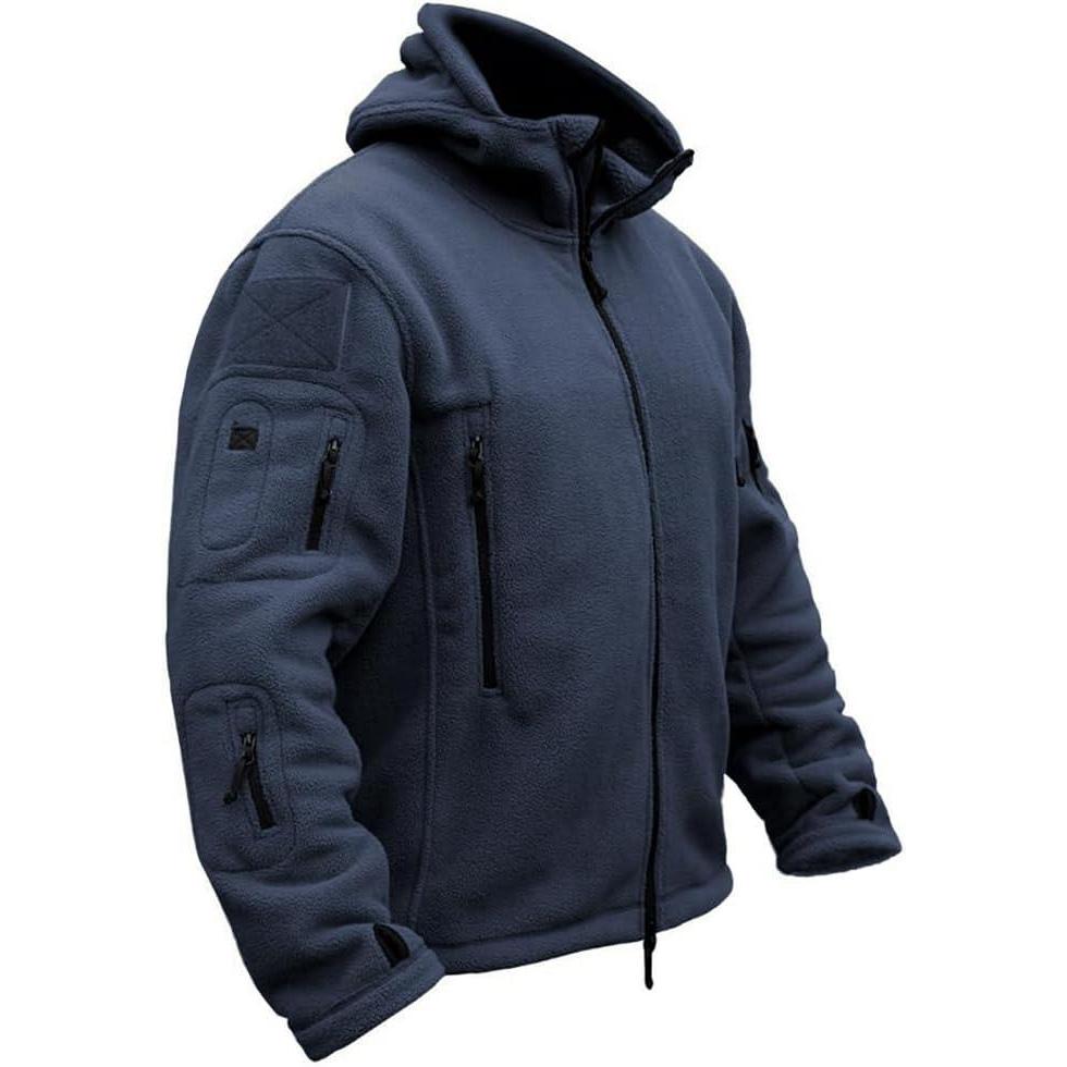 imageCARWORNIC Mens Military Tactical Fleece Jacket Warm MultiPockets Outdoor Hooded CoatDark Navy