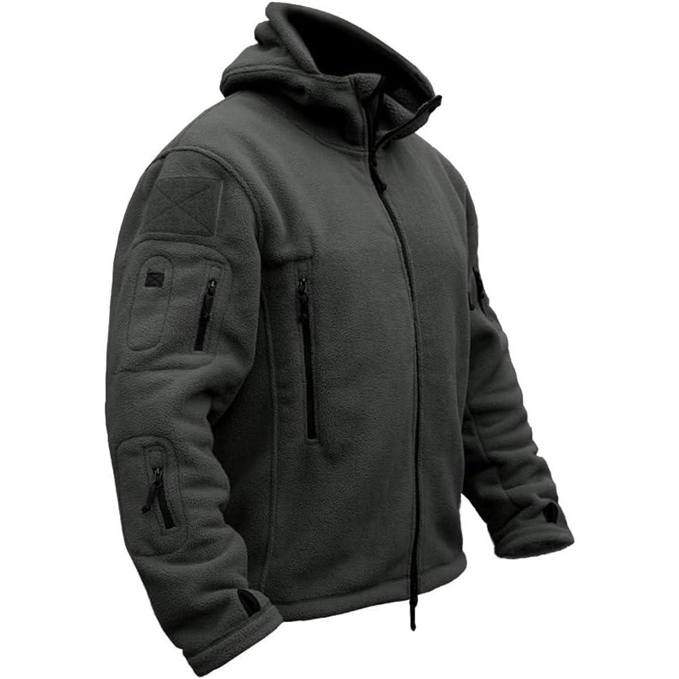 imageCARWORNIC Mens Military Tactical Fleece Jacket Warm MultiPockets Outdoor Hooded CoatGrey