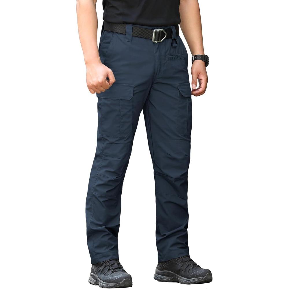 imageCARWORNIC Mens Ripstop Tactical Pants WaterResistant Military Cargo Pants Lightweight EDC Pockets Outdoor Hiking Work PantsNavy Blue