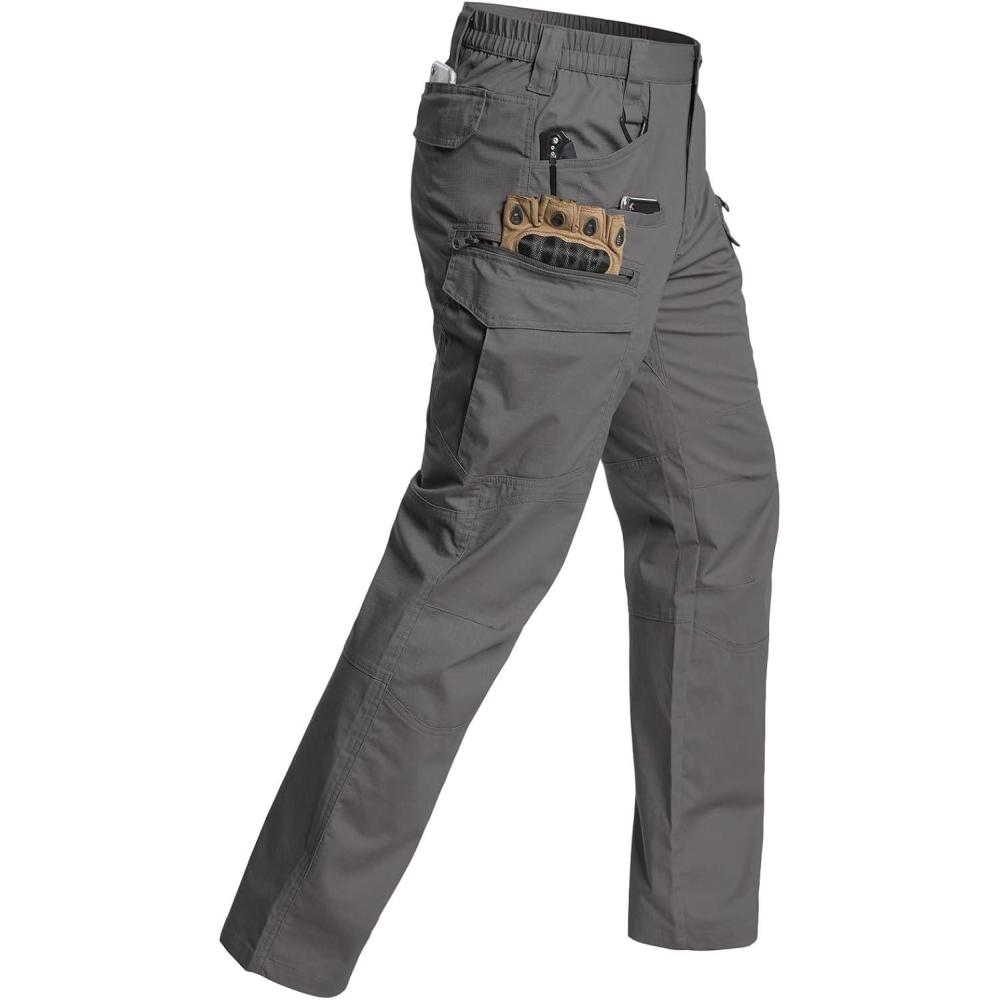imageCARWORNIC Mens Stretch Ripstop Tactical Pants Lightweight WaterResistant Flex Hiking Cargo Work Pants with 11 PocketsDarkgray
