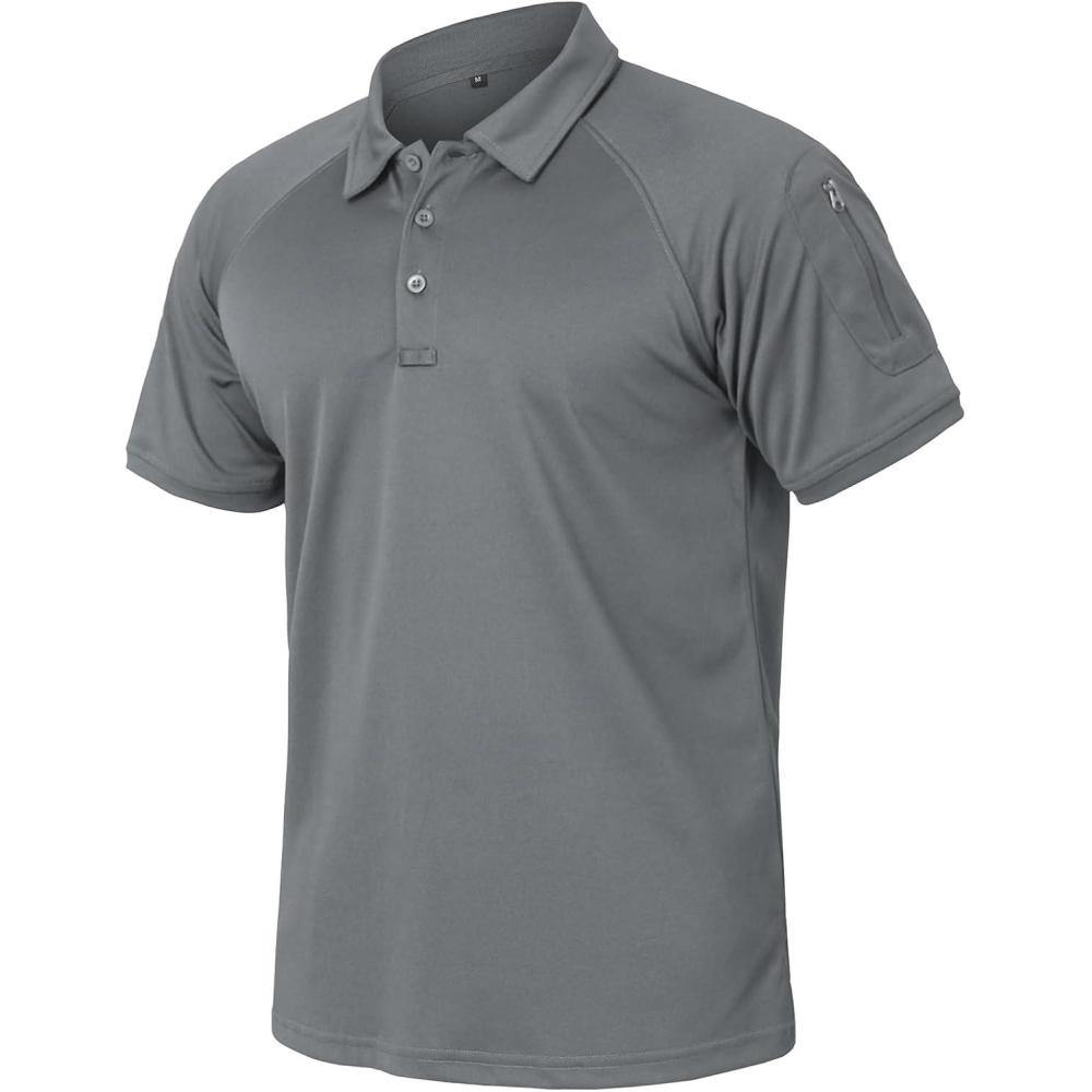 imageReFire Gear Mens Lightweight Tactical Polo Shirts Military Outdoor Hiking Sport Golf Short Sleeve T ShirtDark Grey
