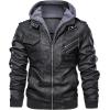 Veste de moto casual marron en cuir pour homme avec capot amovible (noir)