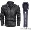 Veste de moto casual marron en cuir pour homme avec capot amovible (noir)