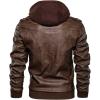Veste de moto casual marron en cuir pour homme avec capot amovible (Brown)