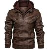 Veste de moto casual marron en cuir pour homme avec capot amovible (Brown)