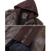 Veste de moto casual marron en cuir pour homme avec capot amovible (Brown)