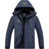 Veste de ski d&rsquo;hiver pour hommes Fleece chaude imperméable en plein air montagne randonnée brise-vent à capuche manteau de pluie de neige (Navy Blue)