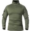 T-shirt de combat tactique militaire à manches longues Slim Fit Camo avec 1/4 Zipper (Army Green)