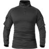 Tee-shirt de combat tactique militaire à manches longues Slim Fit Camo T-Shirt avec 1/4 zip(Noir)