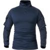 T-shirt de combat tactique militaire à manches longues Slim Fit Camo avec 1/4 Zipper (Navy Blue)