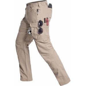 CARWORNIC Mens Cotton Stretch Tactical Work Pants Lightweight Flex Cargo Hiking Pants with 15-Pockets(Khaki)