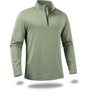 CARWORNIC Men’s Long Sleeve Athletic Shirts 1/4 Zip Pullover Quick Dry Active Sports Sweatshirt for Running Workout Gym(Green)