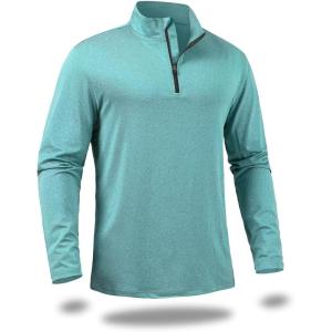 CARWORNIC Men’s Long Sleeve Athletic Shirts 1/4 Zip Pullover Quick Dry Active Sports Sweatshirt for Running Workout Gym(Sky-blue)