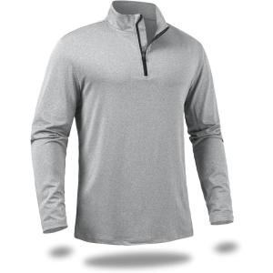 CARWORNIC Men’s Long Sleeve Athletic Shirts 1/4 Zip Pullover Quick Dry Active Sports Sweatshirt for Running Workout Gym(Sliver Grey)