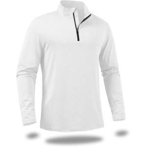 CARWORNIC Men’s Long Sleeve Athletic Shirts 1/4 Zip Pullover Quick Dry Active Sports Sweatshirt for Running Workout Gym(White)