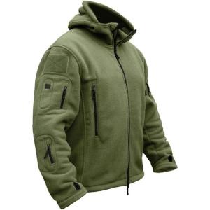 CARWORNIC Men’s Military Tactical Fleece Jacket Warm Multi-Pockets Outdoor Hooded Coat(Army Green)
