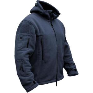 CARWORNIC Men’s Military Tactical Fleece Jacket Warm Multi-Pockets Outdoor Hooded Coat(Dark Navy)