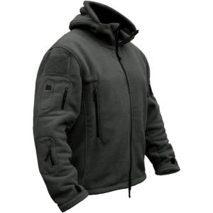 CARWORNIC Men’s Military Tactical Fleece Jacket Warm Multi-Pockets Outdoor Hooded Coat(Grey)