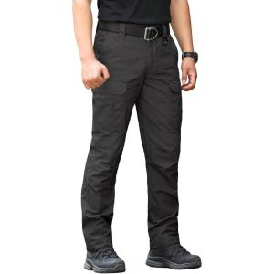 CARWORNIC Men’s Ripstop Tactical Pants Water-Resistant Military Cargo Pants Lightweight EDC Pockets Outdoor Hiking Work Pants(Black)