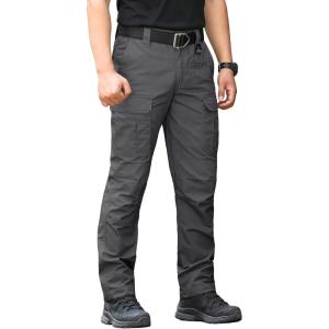CARWORNIC Men’s Ripstop Tactical Pants Water-Resistant Military Cargo Pants Lightweight EDC Pockets Outdoor Hiking Work Pants(Dark Grey)