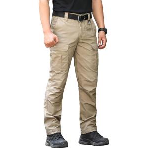 CARWORNIC Men’s Ripstop Tactical Pants Water-Resistant Military Cargo Pants Lightweight EDC Pockets Outdoor Hiking Work Pants(Khaki)