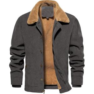 CARWORNIC Men’s Winter Corduroy Jacket Warm Fleece Lined Work Jacket Casual Sherpa Trucker Coat(Dark Gray)