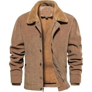 CARWORNIC Men’s Winter Corduroy Jacket Warm Fleece Lined Work Jacket Casual Sherpa Trucker Coat(Khaki)