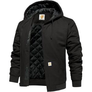 CARWORNIC Men’s Winter Hooded Active Jacket with Warm Quilted-Lined Cotton Outdoor Workwear Coats(Balck)