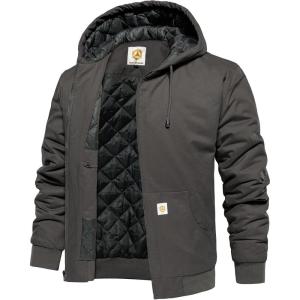 CARWORNIC Men’s Winter Hooded Active Jacket with Warm Quilted-Lined Cotton Outdoor Workwear Coats(Dark-gray)