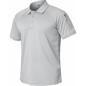 ReFire Gear Men’s Lightweight Tactical Polo Shirts Military Outdoor Hiking Sport Golf Short Sleeve T Shirt(Light Grey)