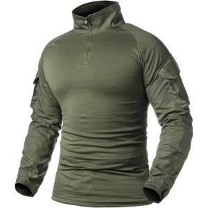 ReFire Gear Men’s Military Tactical Army Combat Long Sleeve Shirt Slim Fit Camo T-Shirt with 1/4 Zipper(Army Green)