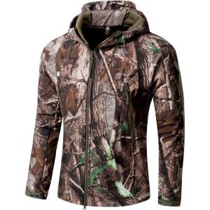 ReFire Gear Men’s Soft Shell Military Tactical Jacket Outdoor Camouflage Hunting Fleece Hooded Coat(Khaki Camo)
