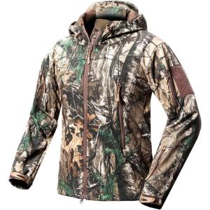 ReFire Gear Men’s Soft Shell Military Tactical Jacket Outdoor Camouflage Hunting Fleece Hooded Coat(Leaf Camo)