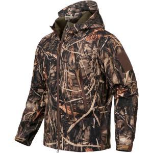 ReFire Gear Men’s Soft Shell Military Tactical Jacket Outdoor Camouflage Hunting Fleece Hooded Coat(Reeds Camo)