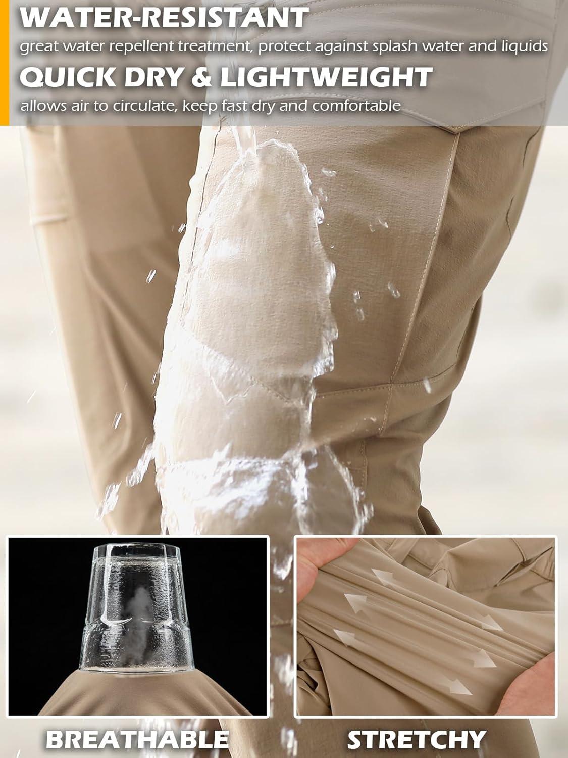 imageCARWORNIC Mens Quick Dry Tactical Hiking Pants Flex Water Resistant Lightweight Outdoor Fishing Cargo Work Pants 9 PocketsBlack