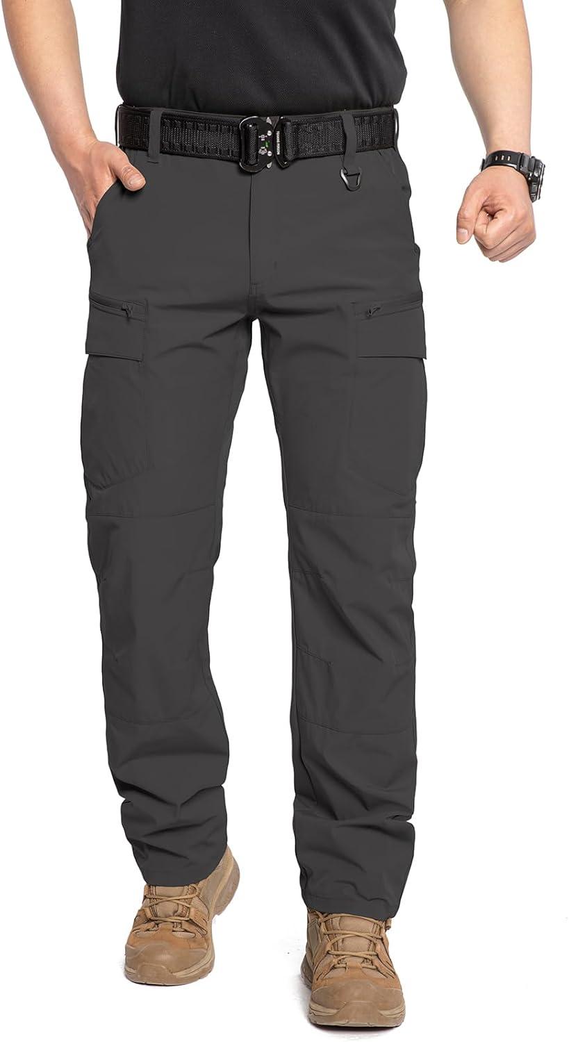 imageCARWORNIC Mens Quick Dry Tactical Hiking Pants Flex Water Resistant Lightweight Outdoor Fishing Cargo Work Pants 9 PocketsBlack