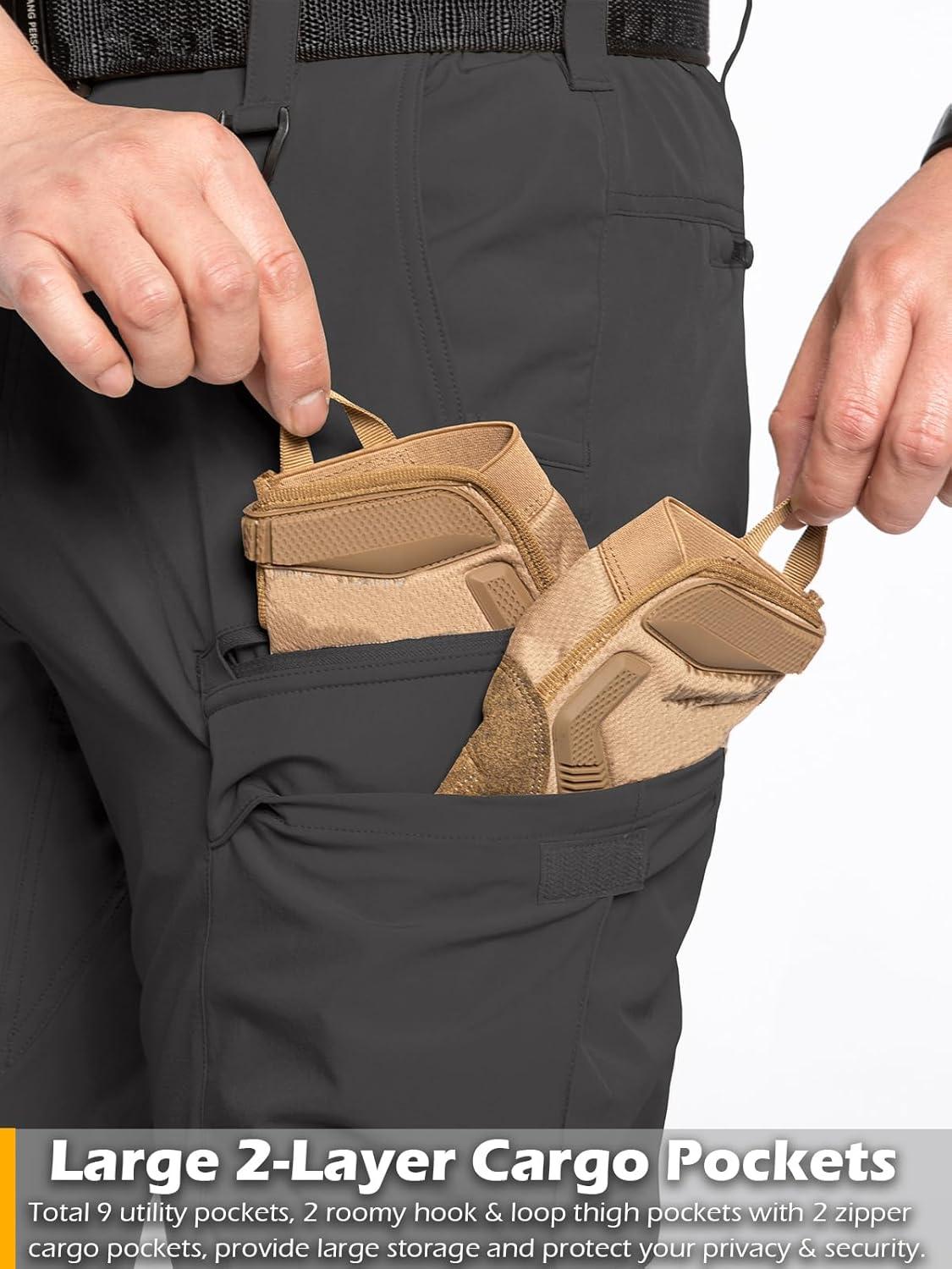 imageCARWORNIC Mens Quick Dry Tactical Hiking Pants Flex Water Resistant Lightweight Outdoor Fishing Cargo Work Pants 9 PocketsBlack