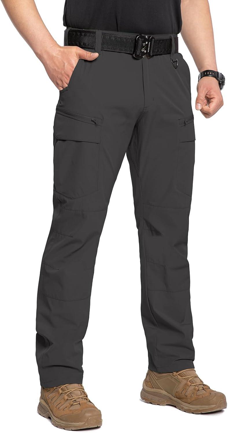 imageCARWORNIC Mens Quick Dry Tactical Hiking Pants Flex Water Resistant Lightweight Outdoor Fishing Cargo Work Pants 9 PocketsBlack