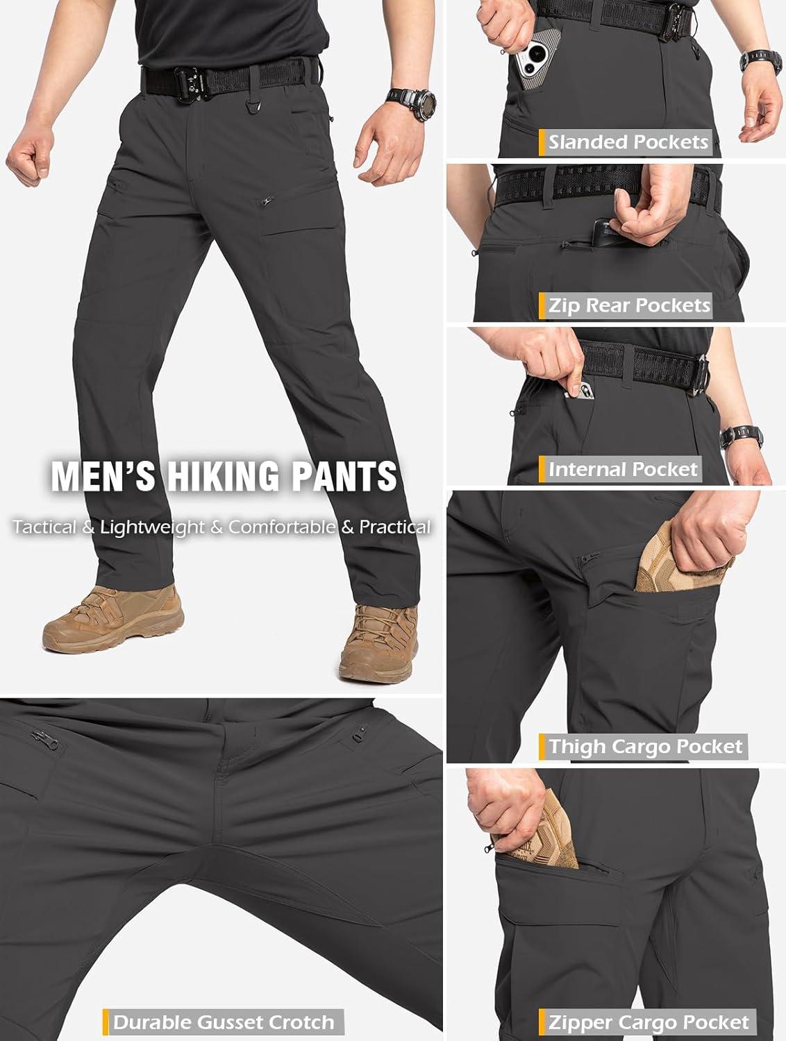 imageCARWORNIC Mens Quick Dry Tactical Hiking Pants Flex Water Resistant Lightweight Outdoor Fishing Cargo Work Pants 9 PocketsBlack