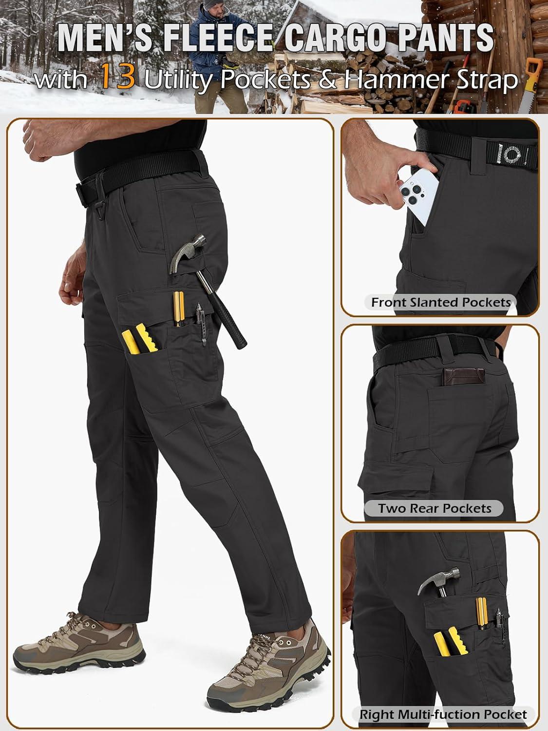 imageCARWORNIC Mens Ripstop Fleece Lined Tactical Work Pants Warm Water Resistant Flex Utility Cargo Skiing Hiking PantsBlack