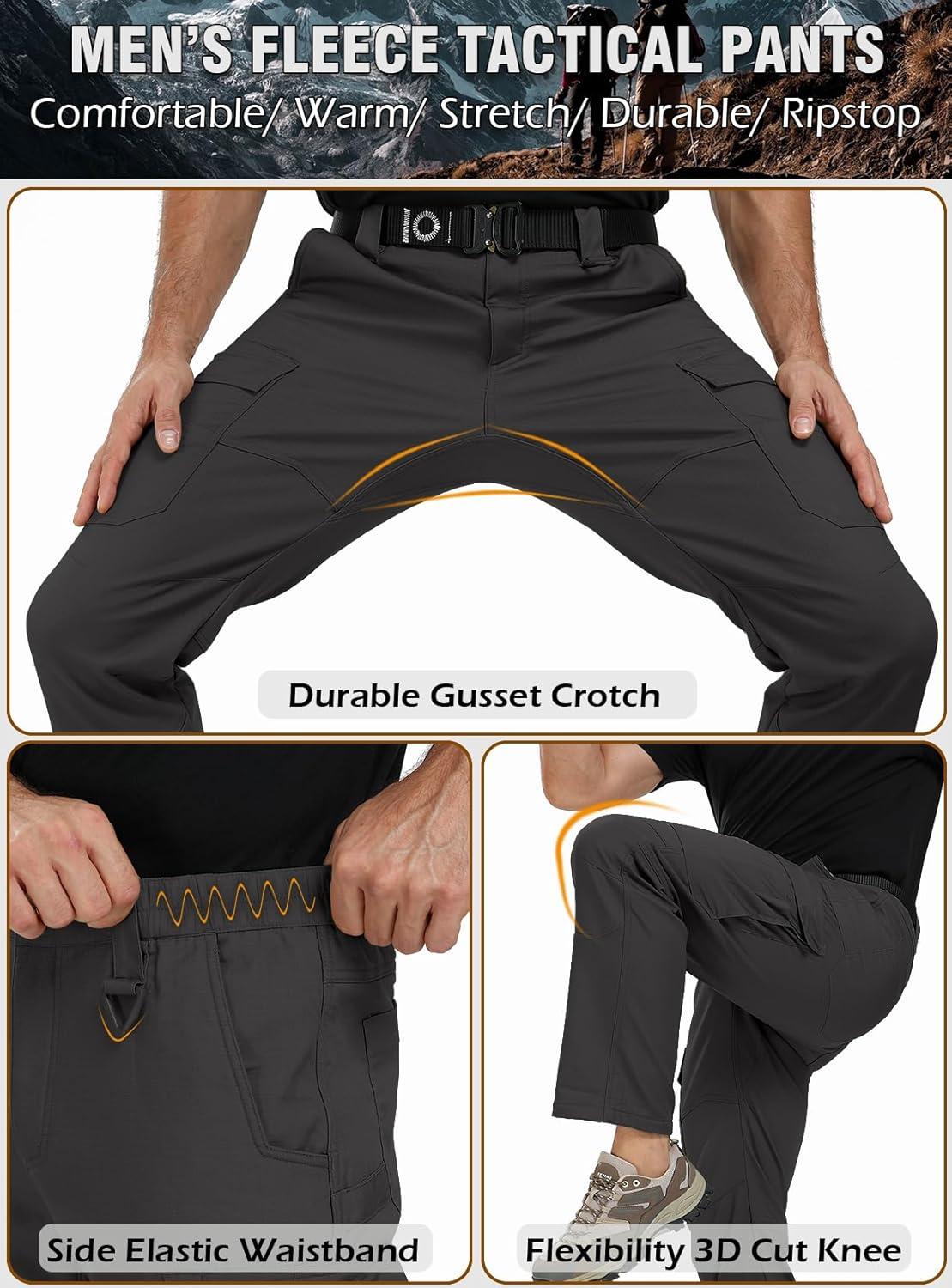 imageCARWORNIC Mens Ripstop Fleece Lined Tactical Work Pants Warm Water Resistant Flex Utility Cargo Skiing Hiking PantsBlack