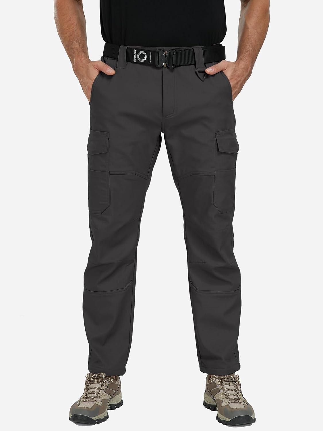 imageCARWORNIC Mens Ripstop Fleece Lined Tactical Work Pants Warm Water Resistant Flex Utility Cargo Skiing Hiking PantsBlack