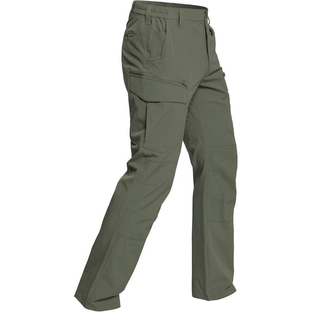 imageCARWORNIC Mens Quick Dry Tactical Hiking Pants Flex Water Resistant Lightweight Outdoor Fishing Cargo Work Pants 9 PocketsArmy Green
