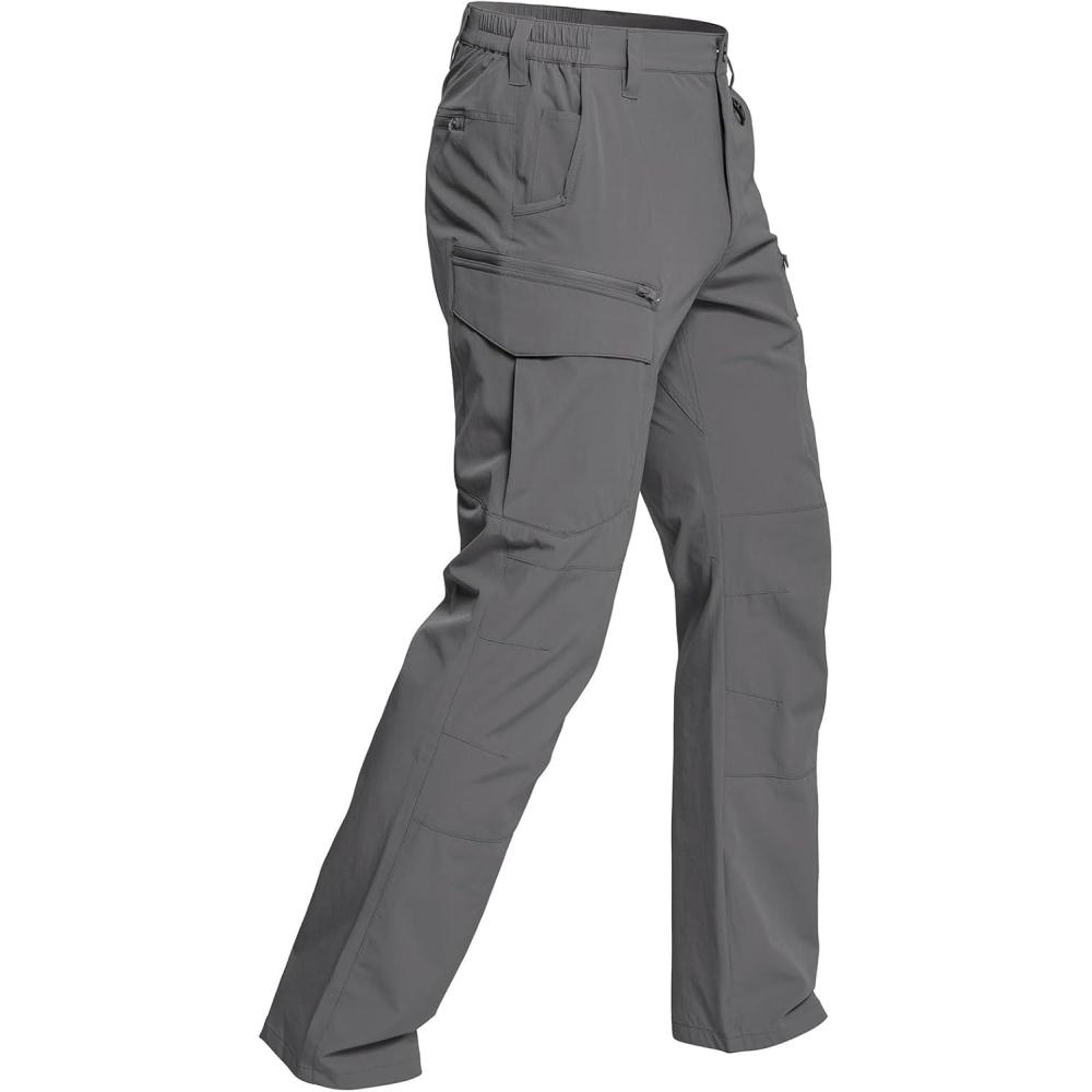 imageCARWORNIC Mens Quick Dry Tactical Hiking Pants Flex Water Resistant Lightweight Outdoor Fishing Cargo Work Pants 9 PocketsDark Grey