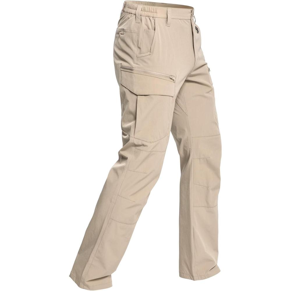 imageCARWORNIC Mens Quick Dry Tactical Hiking Pants Flex Water Resistant Lightweight Outdoor Fishing Cargo Work Pants 9 PocketsLight Khaki