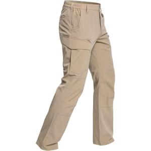CARWORNIC Men’s Quick Dry Tactical Hiking Pants Flex Water Resistant Lightweight Outdoor Fishing Cargo Work Pants 9 Pockets(Khaki)