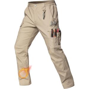CARWORNIC Men’s Ripstop Fleece Lined Tactical Work Pants Warm Water Resistant Flex Utility Cargo Skiing Hiking Pants(Khaki)