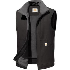 CARWORNIC Waterproof Washed Duck Vest Winter Sherpa Fleece Lined Loose Fit Mock-Neck Insulated Canvas Workwear Vest(Black)