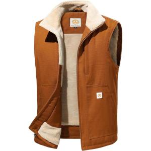 CARWORNIC Waterproof Washed Duck Vest Winter Sherpa Fleece Lined Loose Fit Mock-Neck Insulated Canvas Workwear Vest(Brown)